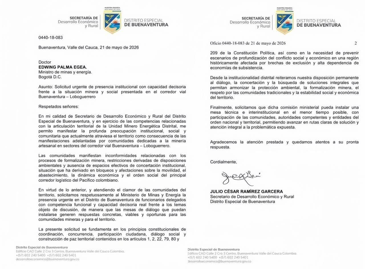 El documento, firmado por el Secretario de Desarrollo Económico y Rural, Julio César Ramírez Garcera.