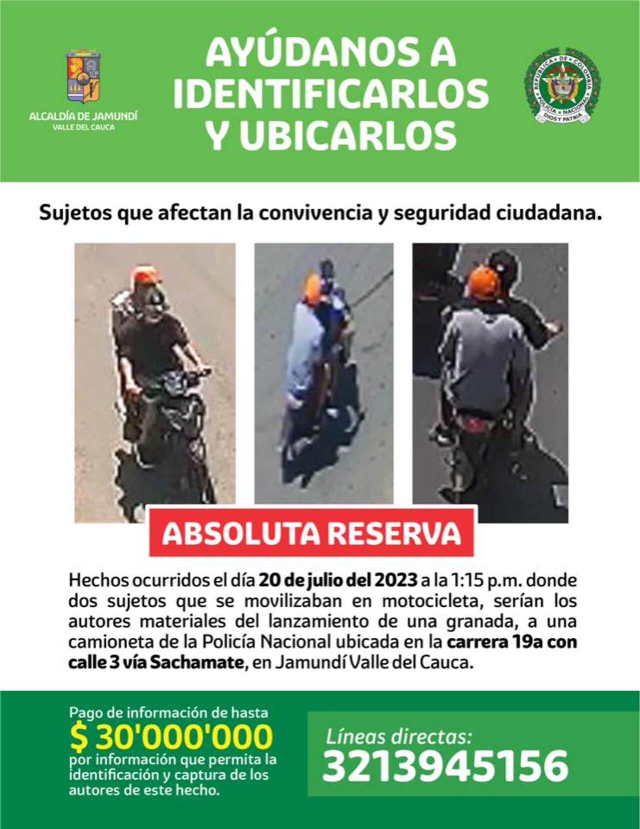 Recompensa por hecho violento en Jamundí.