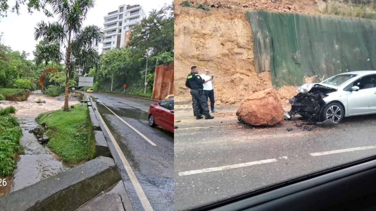 Piedra de gran tamaño impacta vehículo tras deslizamiento en Yumbo
