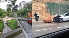 Piedra de gran tamaño impacta vehículo tras deslizamiento en Yumbo