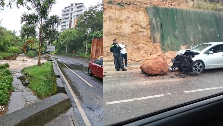 Piedra de gran tamaño impacta vehículo tras deslizamiento en Yumbo