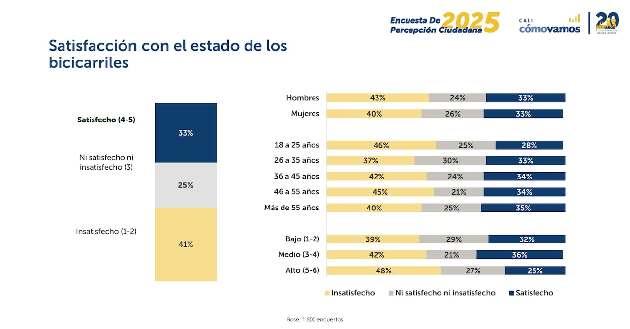 El 41 % de los encuestados está insatisfecho con el estado de los bicicarriles.