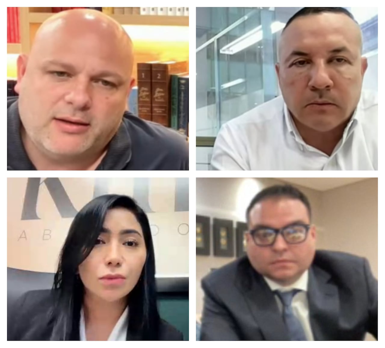 Miguel Quintero Calle (arriba a la izquierda), Álvaro Alonso Villada García, Vanessa Álvarez Restrepo y Sebastián de Dios Ortega, investigados por el escándalo de corrupción en el Área Metropolitana del Valle de Aburrá.
