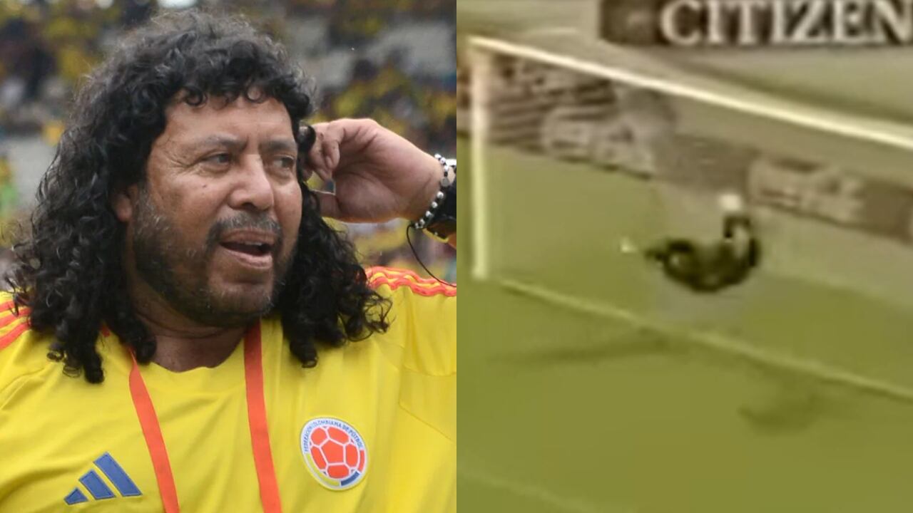 René Higuita y el momento en el que hace el escorpión contra Inglaterra.