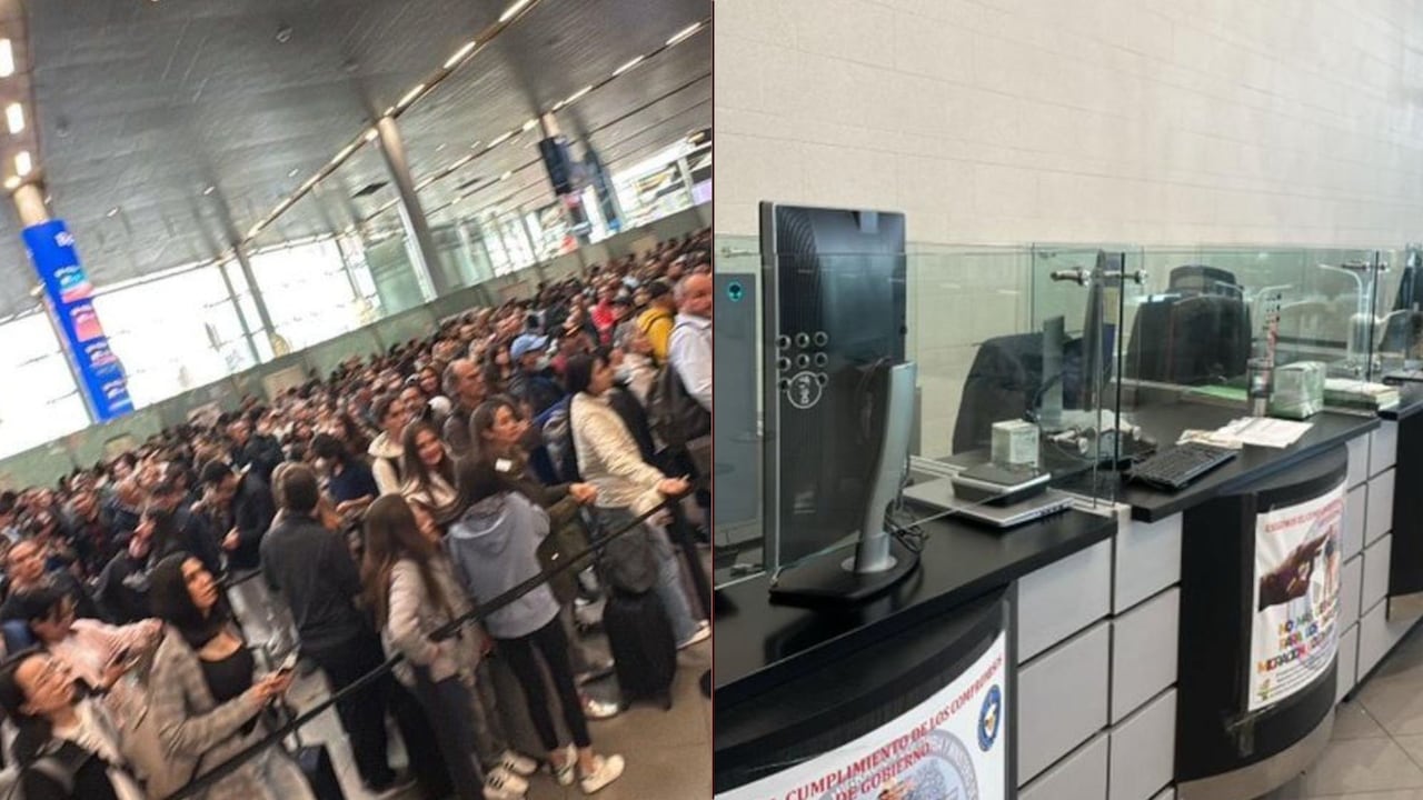 Colapso en el aeropuerto El Dorado; viajeros indignados por largas filas y falta de personal en ventanillas de migración.