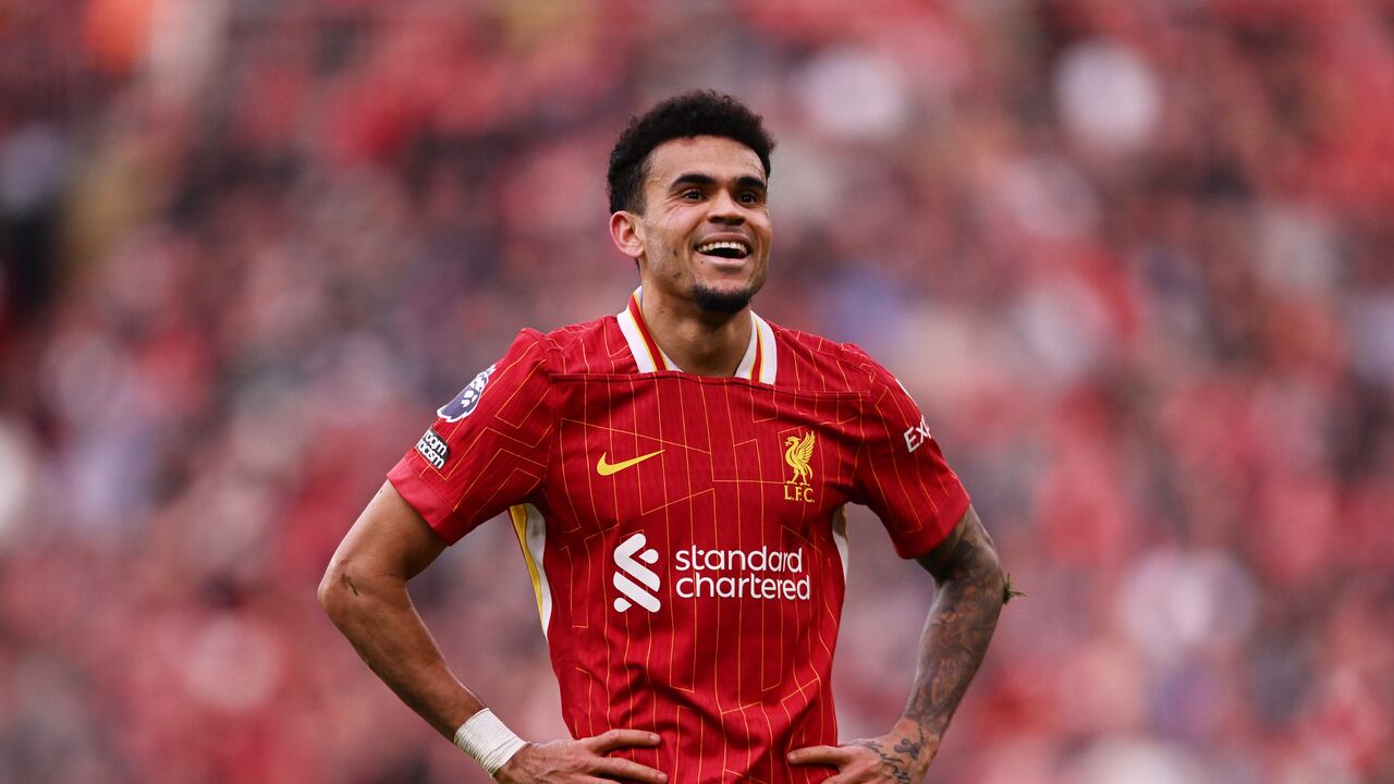 LIVERPOOL, ENGLAND - MARCH 08: (SUN OUT, SUN ON SUNDAY OUT) Luis Diaz of Liverpool reacts during the Premier League match between Liverpool FC and Southampton FC at Anfield on March 08, 2025 in Liverpool, England. (Photo by Liverpool FC/Liverpool FC via Getty Images)