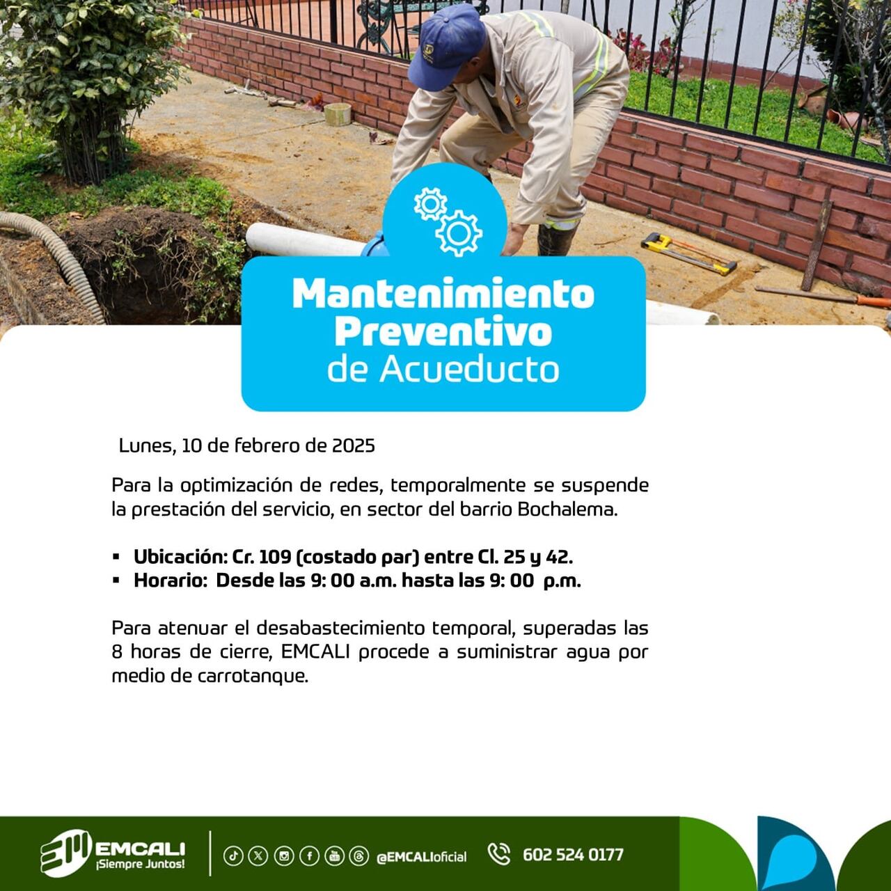 Mantenimiento de acueducto en Cali para este lunes, 10 de febrero.