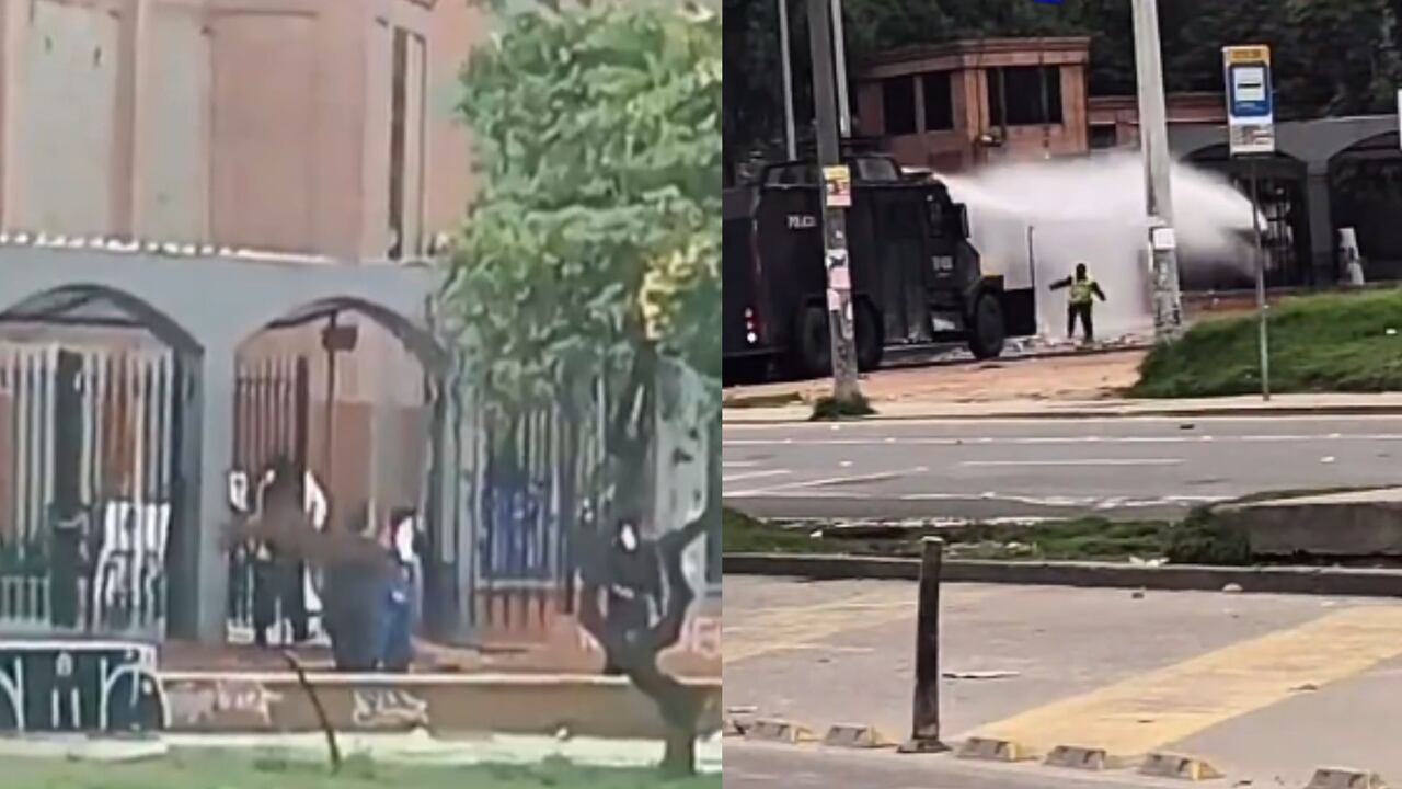 Enfrentamientos entre encapuchados y UNDMO en una de las sedes de la Universidad Distrital en Bogotá.