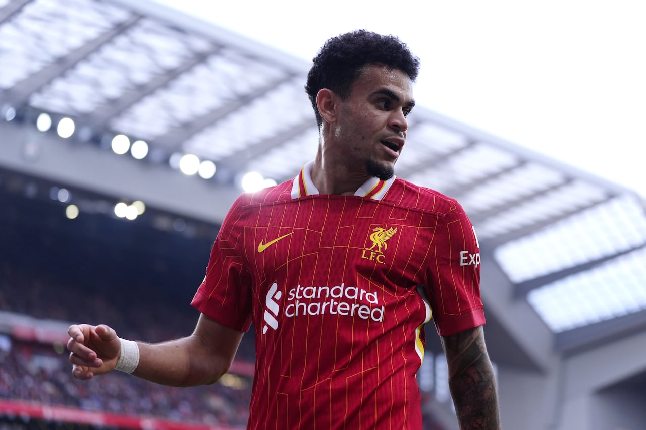 Liverpool's Luis Diaz during the Premier League match at Anfield, Liverpool. Picture date: Saturday March 8, 2025. (Photo by Peter Byrne/PA Images via Getty Images)