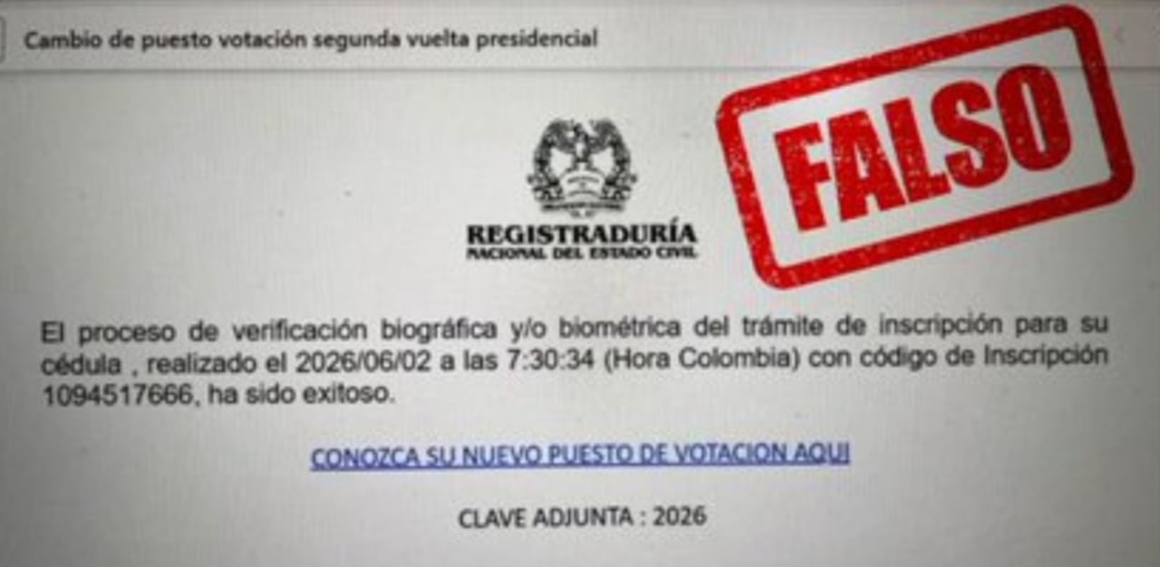 La Registraduría Nacional advirtió sobre la circulación de mensajes falsos que informan sobre supuestos cambios de puestos de votación para la segunda vuelta presidencial.