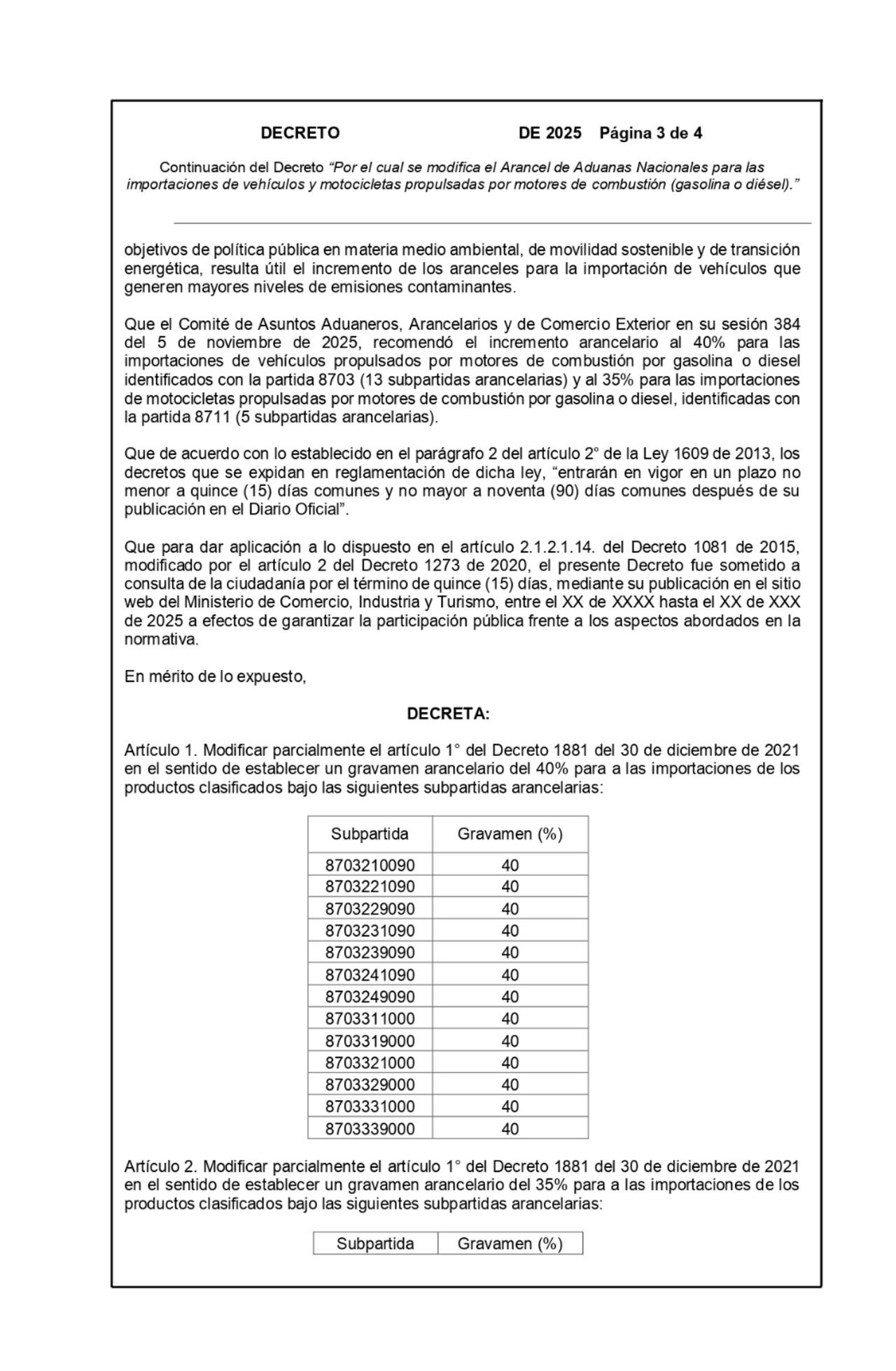 Este sería el aumento en el impuesto para la importación de vehículos a gasolina o diésel.