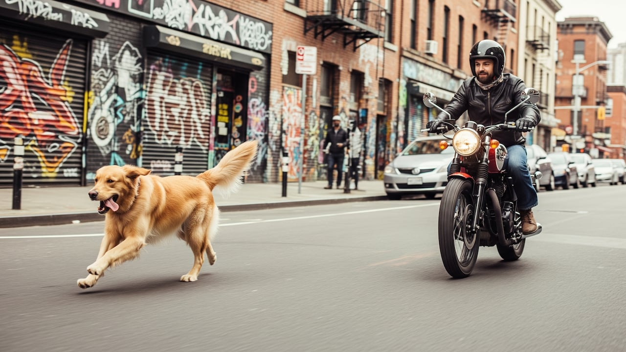 Es común ver que los perros persigan motocicletas en algunas ciudades o entornos rurales.