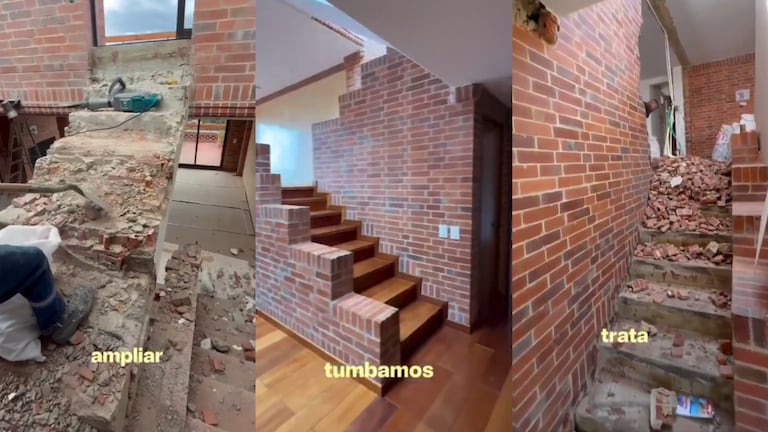 Imágenes de la demolición de las escaleras de Salmona en un apartamento.