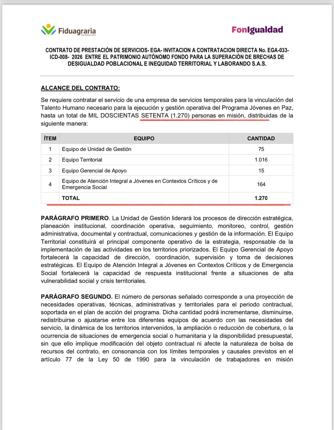 La contratación fue conocida en medio del proceso de liquidación del Ministerio de la Igualdad.