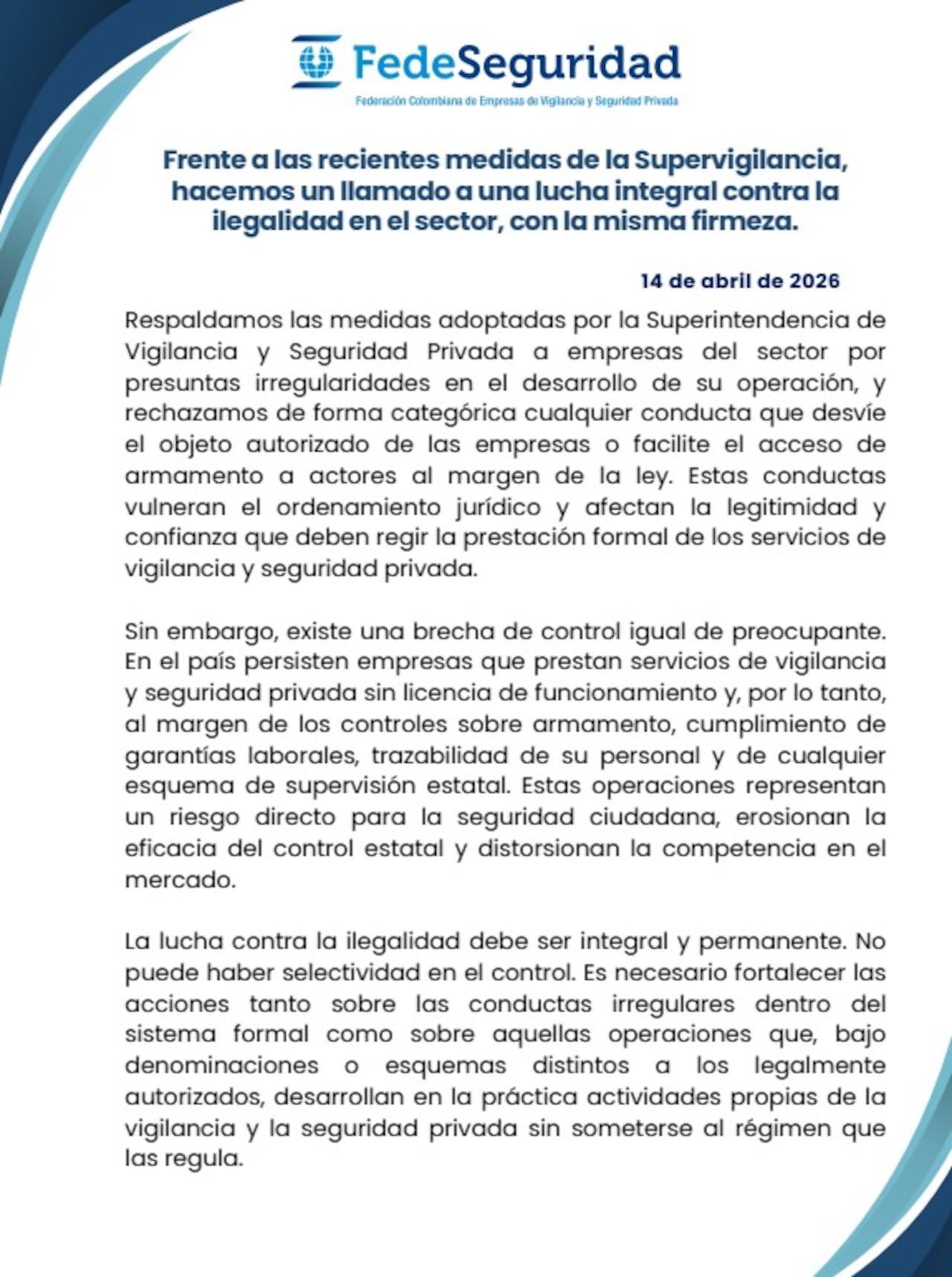Fedeseguridad respalda sanciones a empresas de seguridad privada.