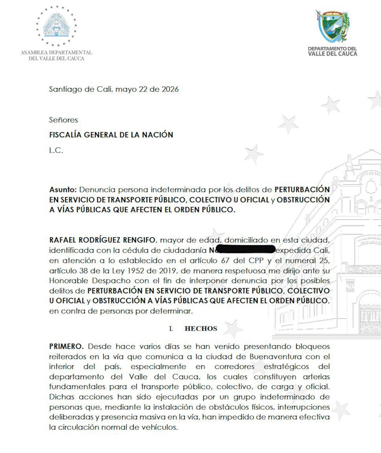 Rafael Rodríguez pidió desbloquear corredores viales afectados en el Valle del Cauca