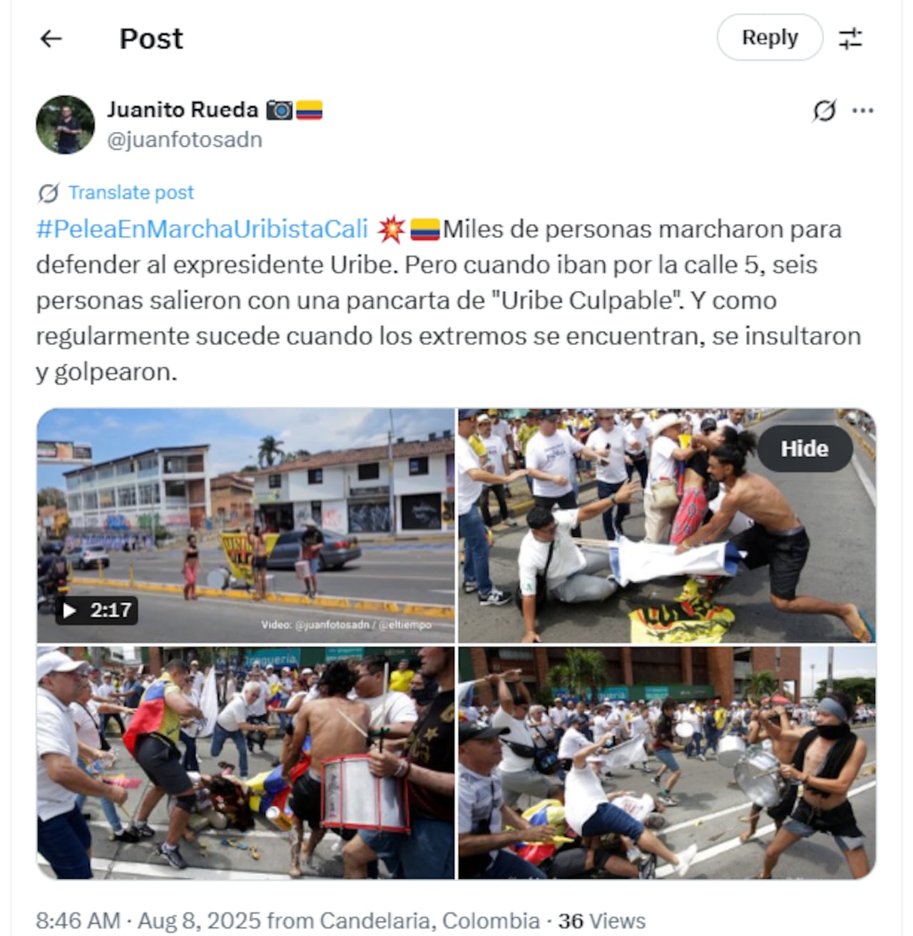 El periodista subió a su red social de X las fotografías que documentó del incidente.
