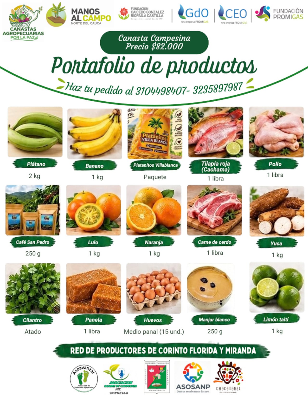 Las ‘Canastas Agropecuarias por la Paz’, una estrategia que reúne a productores de Miranda, Corinto y Florida.