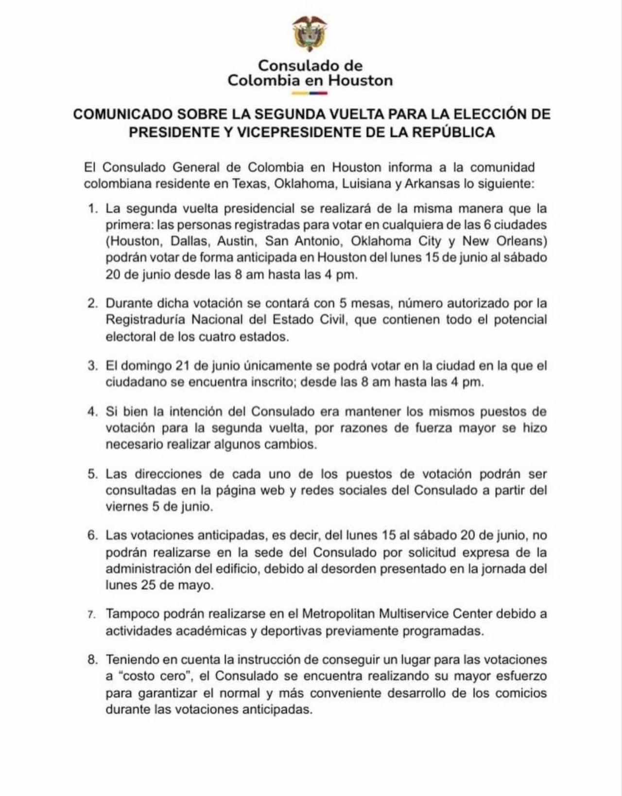 A través de una misiva oficial, la entidad informó.