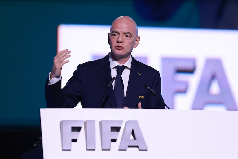 VANCOUVER, BRITISH COLUMBIA - APRIL 30: Gianni Infantino, President of FIFA, speaks during the 76th FIFA Congress on April 30, 2026 in Vancouver, British Columbia. (Photo by Elizabeth Ruiz Ruiz - FIFA/FIFA via Getty Images)
