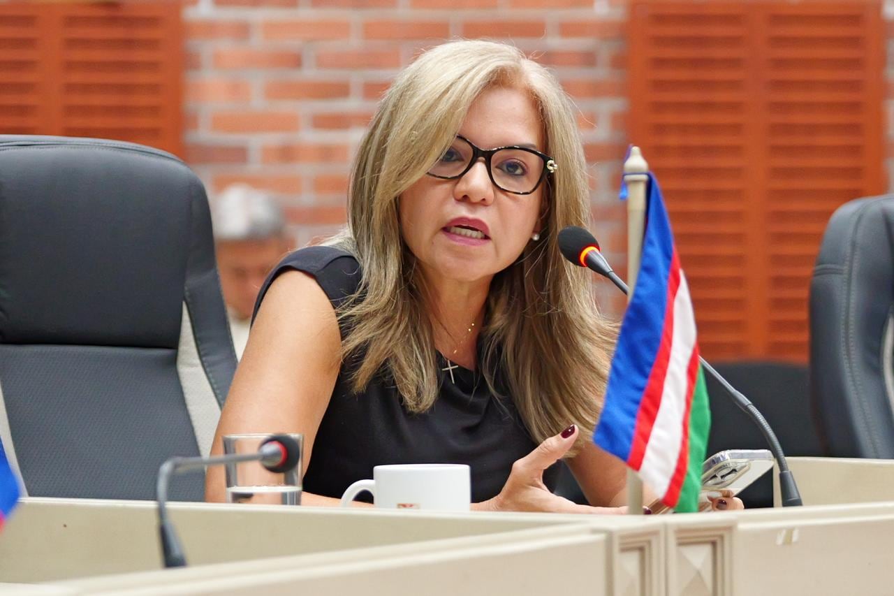 La concejal Tania Fernández durante su intervención en el Concejo Distrital, donde exigió articular de manera urgente las rutas de atención para las familias de personas desaparecidas en Cali.