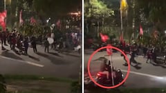 Momento exacto donde supuestos hinchas de Nacional emboscaron a los de América en Medellín.