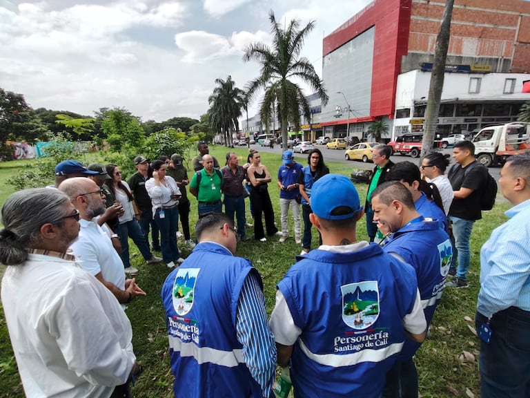 Recorrido por el corredor vial de la calle 25, con delegados de la Comuna 3, grupos sociales, la Personería Municipal, y representantes del Dagma y Corfecali, para avanzar en proceso de concertación del traslado de árboles en este sector. Fotos Jorge Orozco