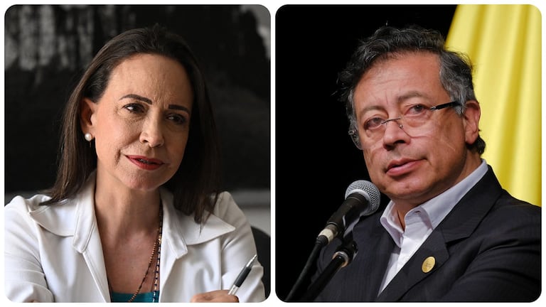 La líder venezolana María Corina Machado, ganadora del Premio Nobel de Paz, y el presidente de Colombia, Gustavo Petro Urrego.