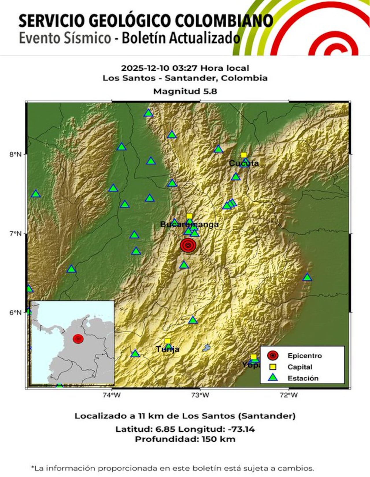 El epicentro del sismo fue en Los Santos - Santander.