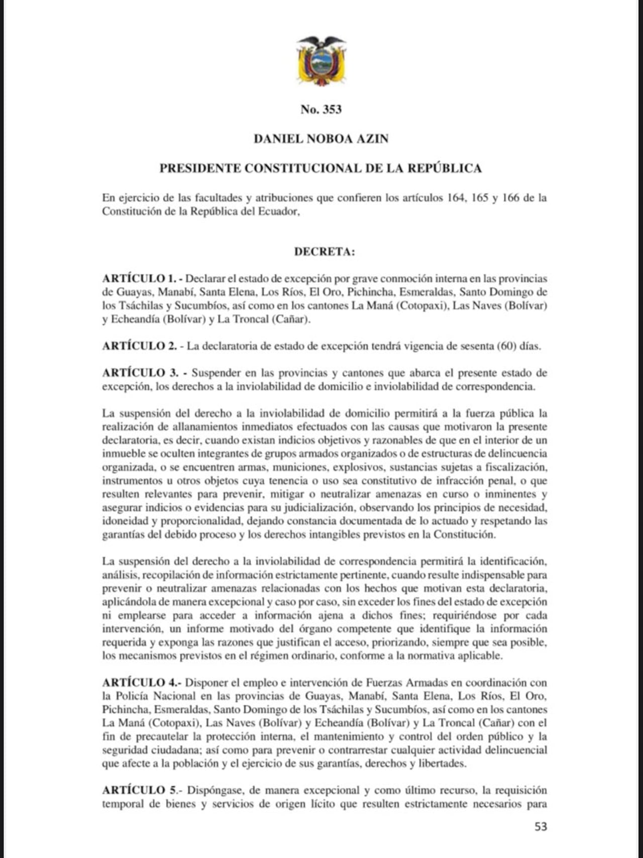 Decreto Presidencial de Ecuador.