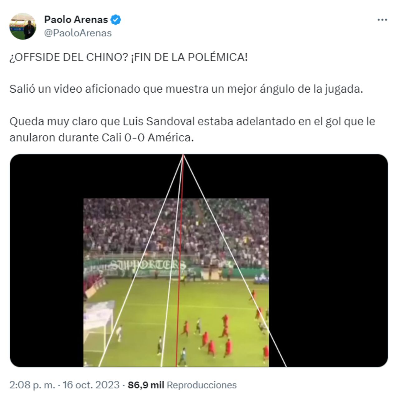 Desde otro ángulo, revelan que el gol de Sandoval estuvo bien invalidado.