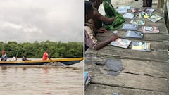 El río Atrato es atravesado diariamente por estudiantes de Riosucio, Chocó, para llegar a sus clases y regresar posteriormente a sus hogares.