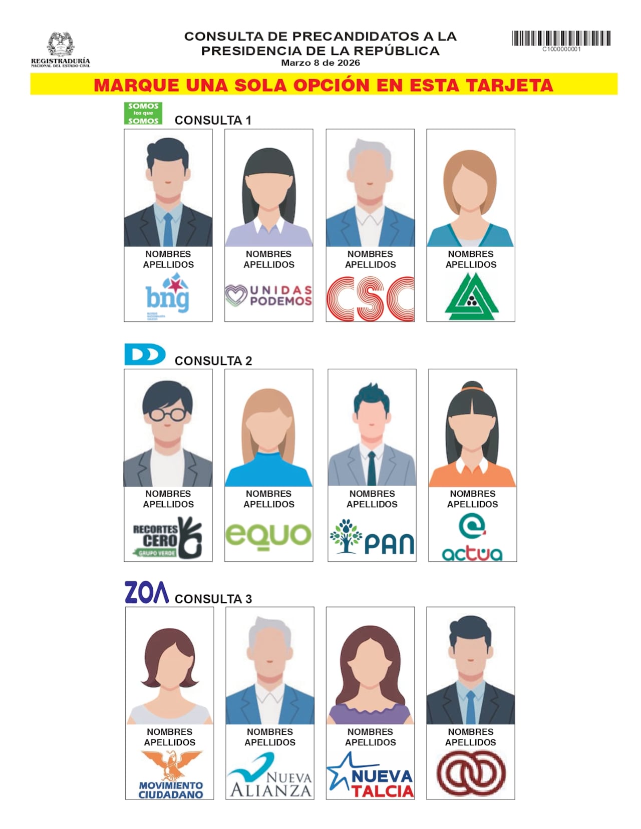 Registraduría presenta la tarjeta electoral única para las consultas presidenciales del 8 de marzo