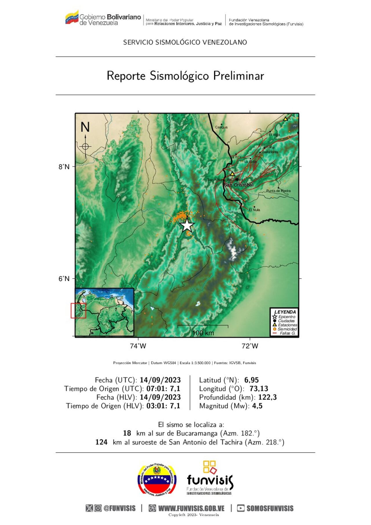 Reporte de Funvisis sobre el temblor de hoy que se sintió en Venezuela.