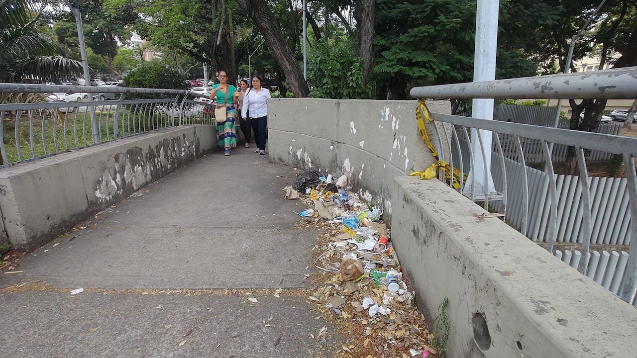Las condiciones de salubridad y seguridad en los puentes peatonales de la Calle 5 llevan a algunos transeúntes a cruzar directamente por la vía, pese al riesgo vehicular.
