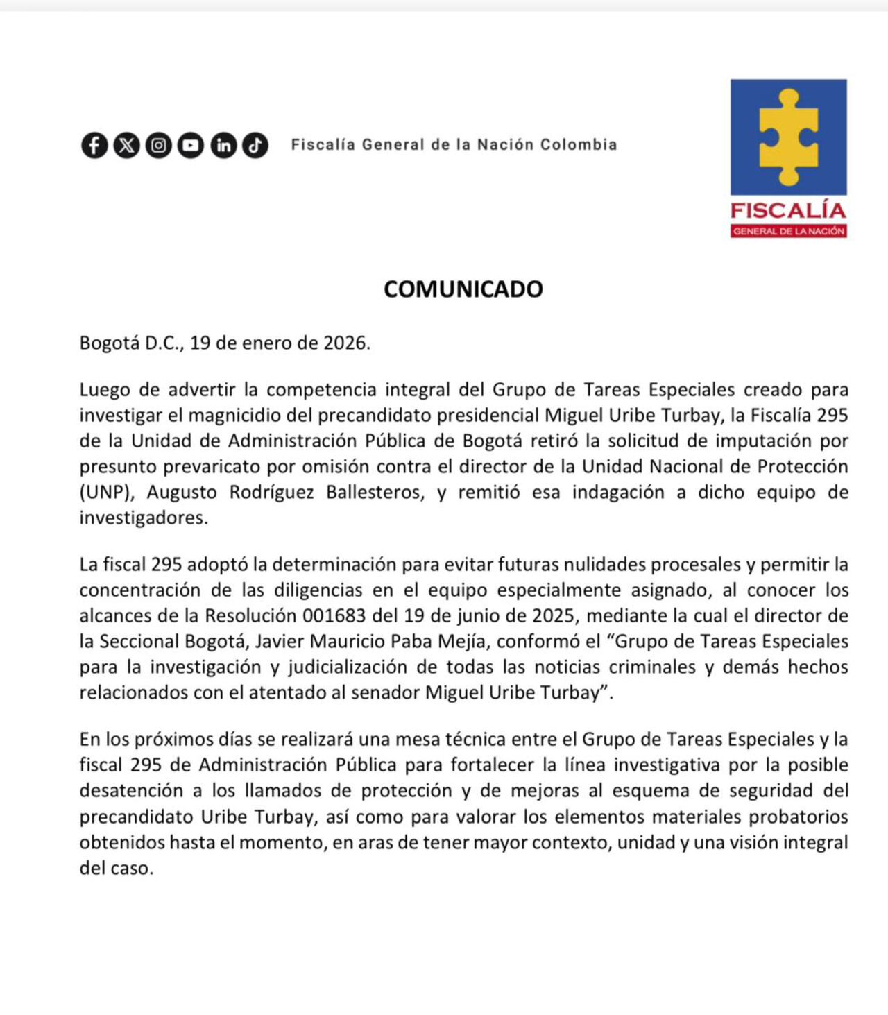 El ente acusador remitió la investigación a un grupo especial para evitar nulidades procesales.