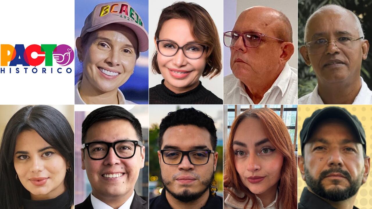 Laura Cristina Ahumada, Patricia Caicedo, Pedro Luis Saade Vergel, Harold Viáfara, Amaranta Hank, Walter Rodríguez (Wally), Hernán Muriel Pérez (Cofradía para el Cambio), Laura Daniela Beltrán (Lalis) y Jhon Forero (El Mamerto Este) precandidatos de la lista al Congreso del Pacto Histórico.