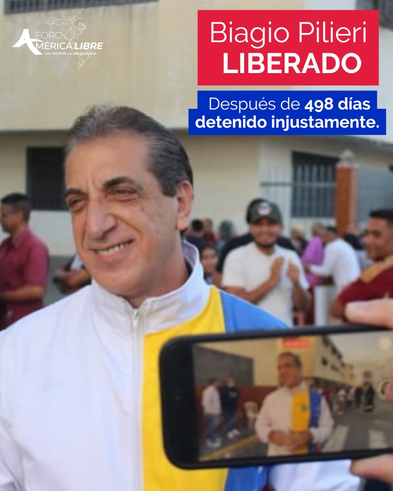 Biagio Pilieri, coordinador nacional del Partido Convergencia, se encontraba privado de la libertad desde el 28 de agosto de 2024,