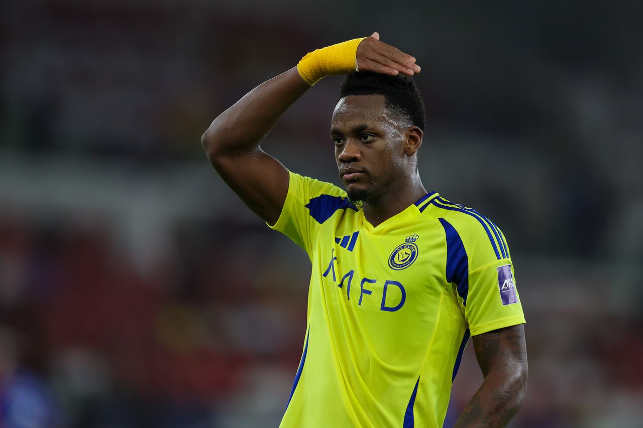 JEDDAH, SAUDI ARABIA - APRIL 26: Jhon Duran of Al Nassr celebrates after scoring the 4th goal during the AFC Champions League Elite - Quarter Final match between Yokohama Marinosi and Al Nassr at Prince Abdullah Al Faisal Stadium on April 26, 2025 in Jeddah, Saudi Arabia. (Photo by Yasser Bakhsh/Getty Images)