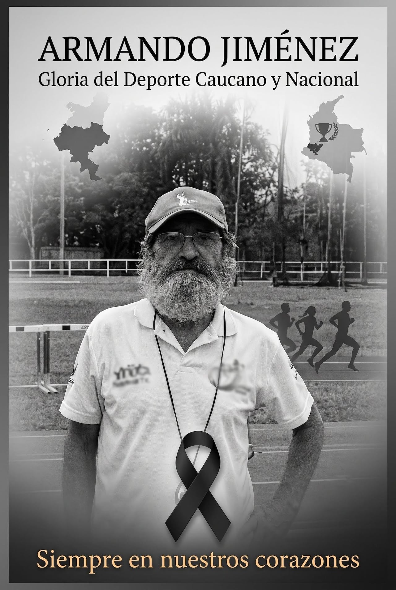 El exatleta y entrenador Armando Jiménez Otero durante una competencia de atletismo en los Juegos Nacionales, donde representó al departamento del Cauca en la prueba de 42 kilómetros.