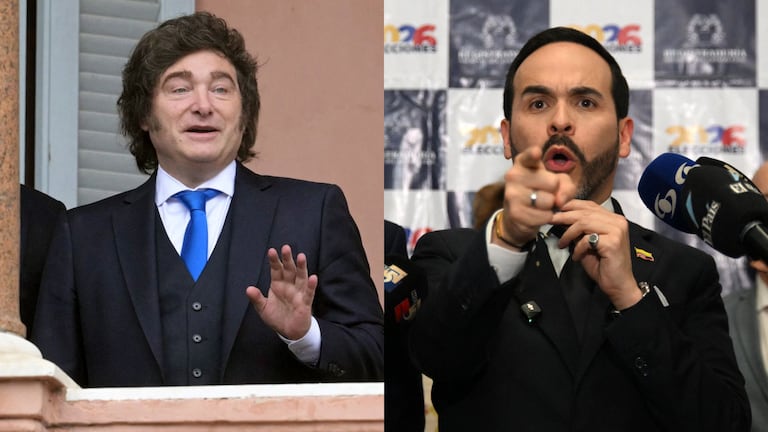 Javier Milei (izq.), presidente de Argentina, y Abelardo de La Espriella, candidato presidencial.