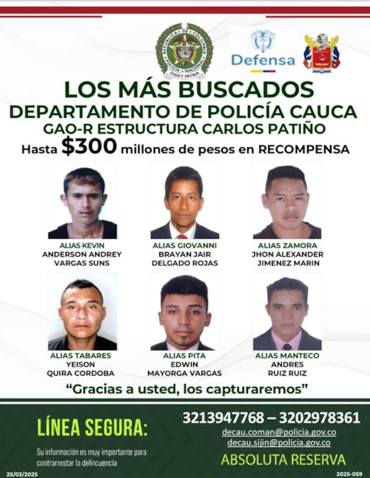 Las autoridades señalan a alias “Tabares” como presunto cabecilla de comisión del Frente Carlos Patiño, estructura armada ilegal con presencia en el sur del Cauca.