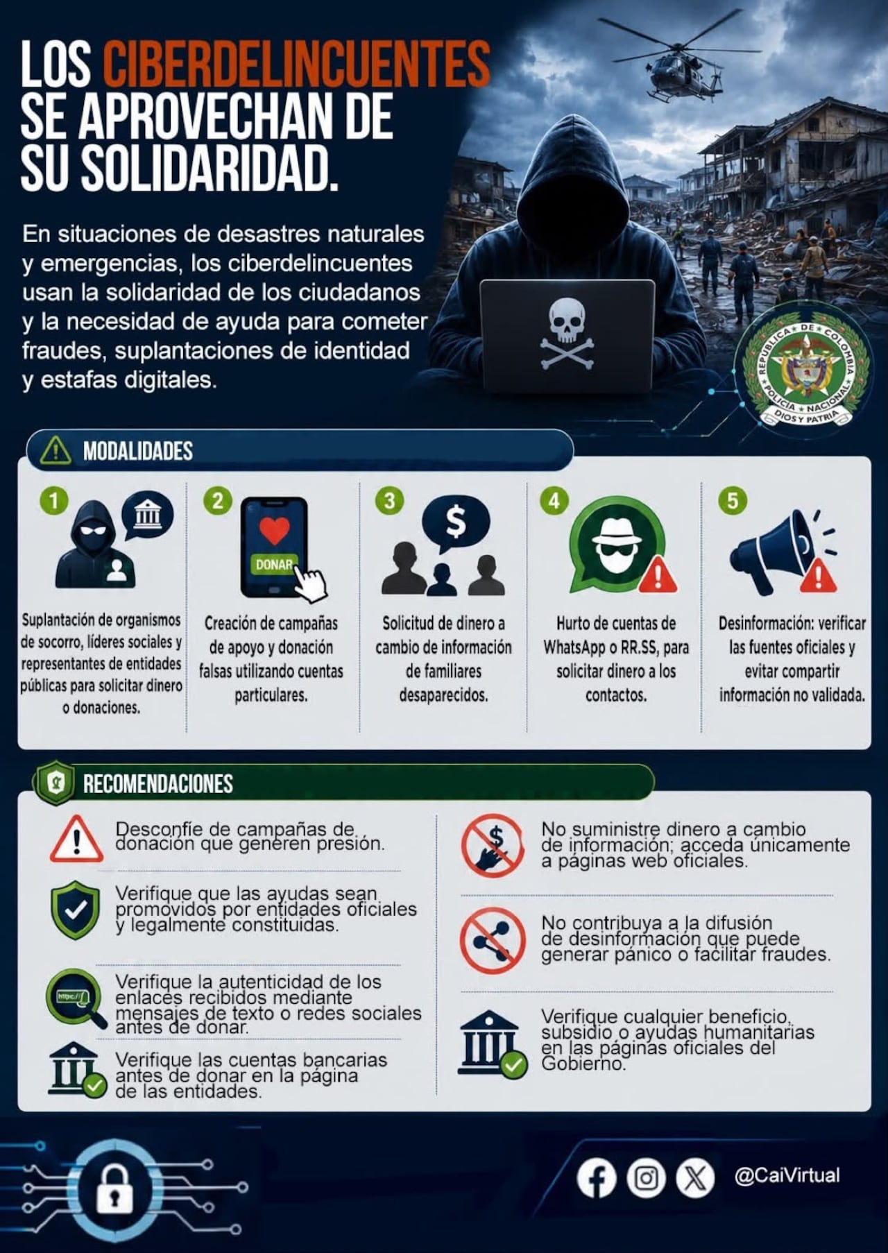 Verificar enlaces, confirmar cuentas y acudir a canales oficiales, entre las recomendaciones para evitar estafas durante la emergencia.