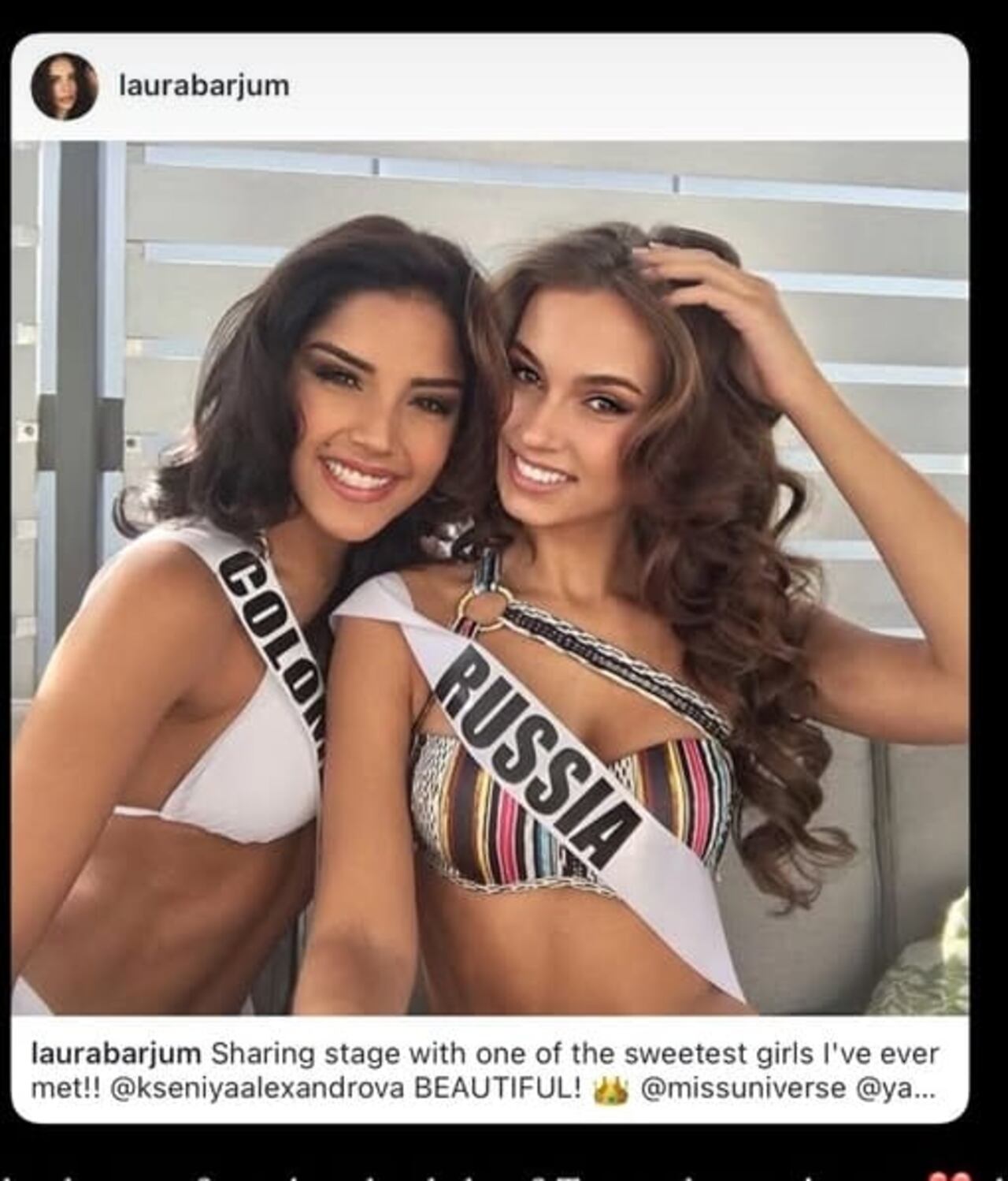 Laura Barjum, primera finalista del certamen Miss Universo 2017, lamentó lo sucedido con Kseniya Alexandrova.