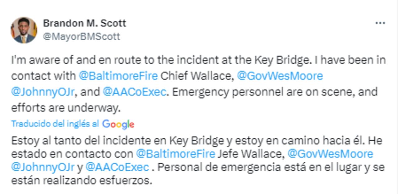 El alcalde se refirió al accidente a través de la red social X.