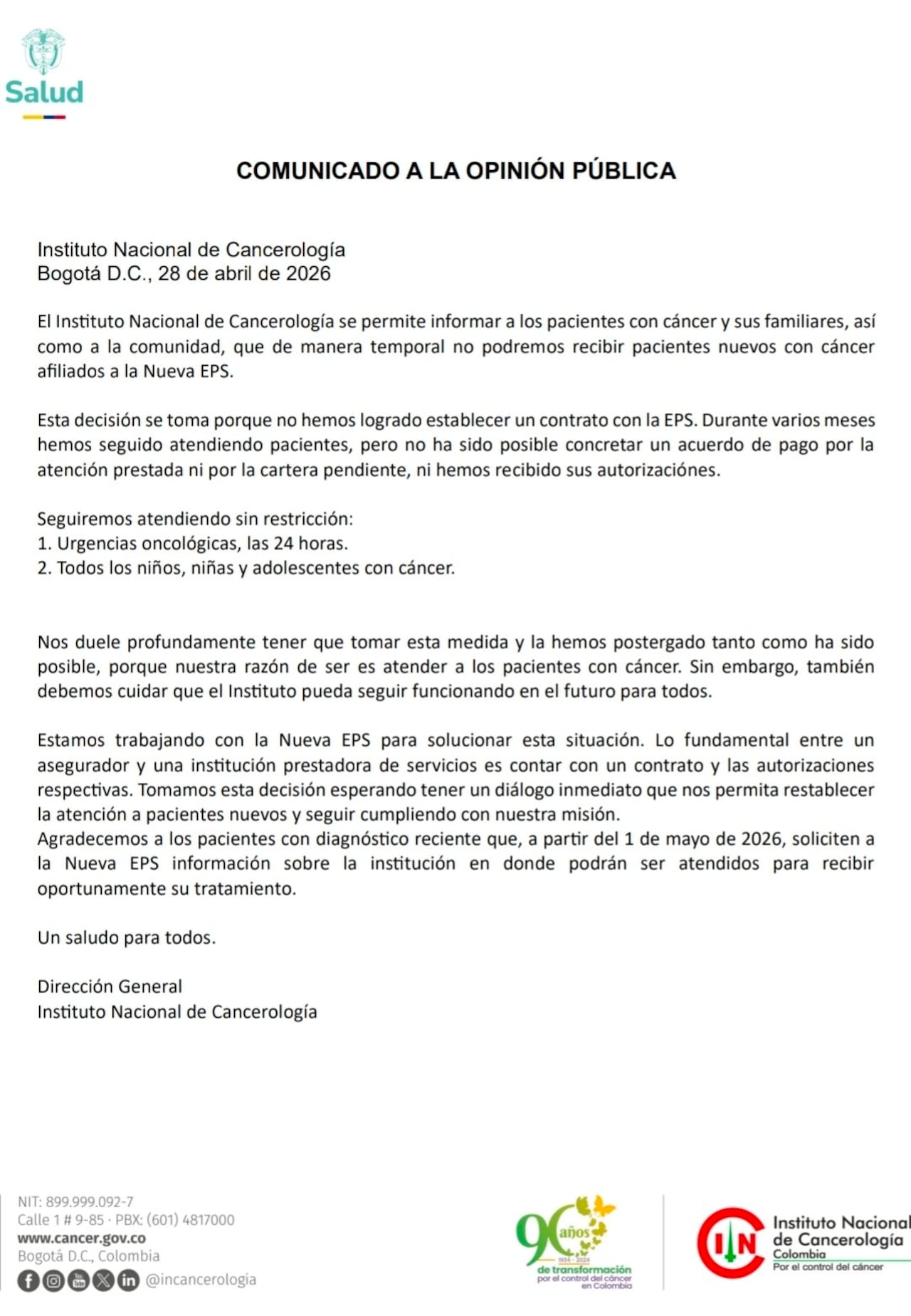La medida entrará en vigor el 1 de mayo de 2026 debido a la falta de un acuerdo de pago.