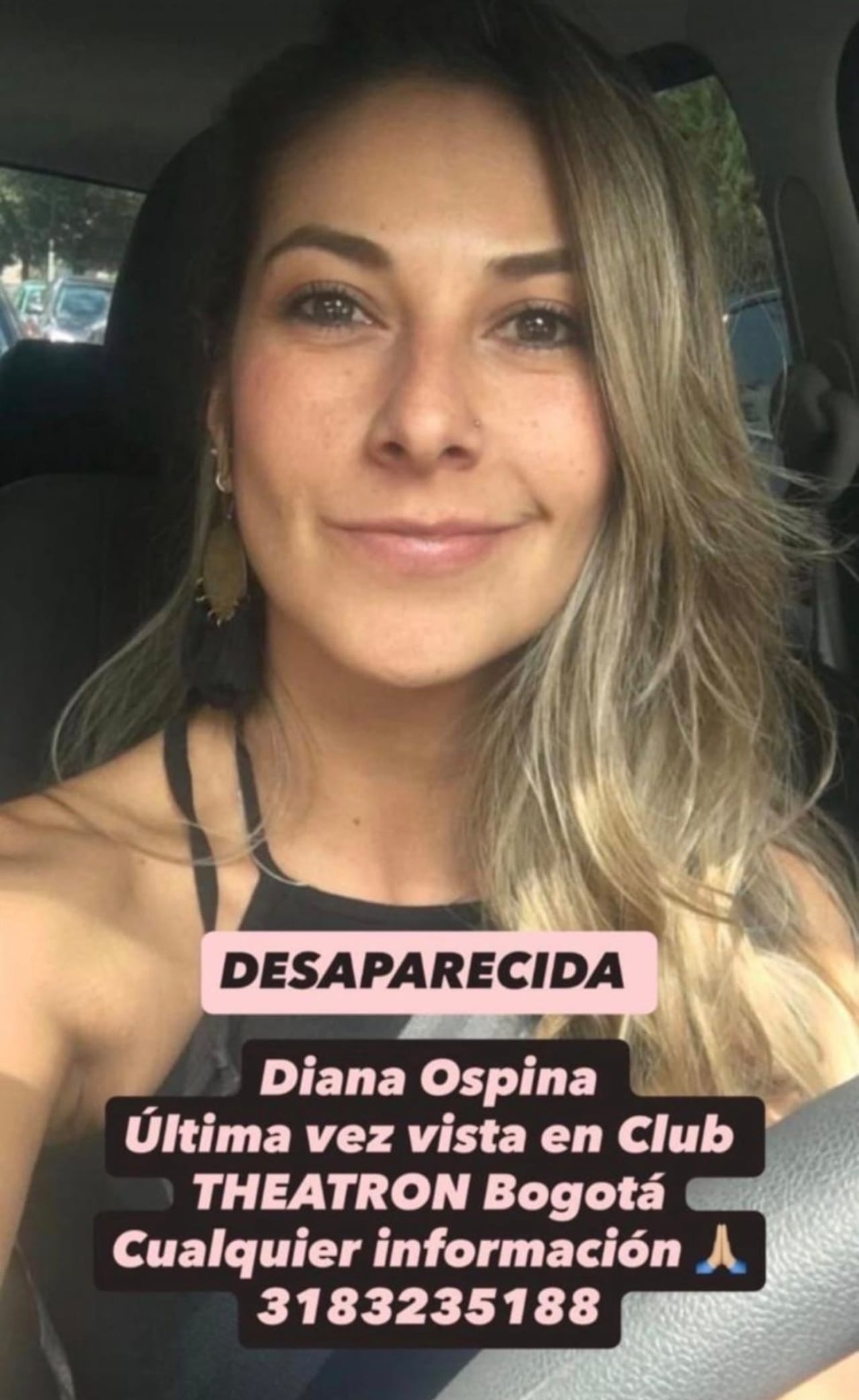 Familiares y amigos de Diana la están buscando en Bogotá. Si tiene información, comuníquese con este número de teléfono en en la línea 123.