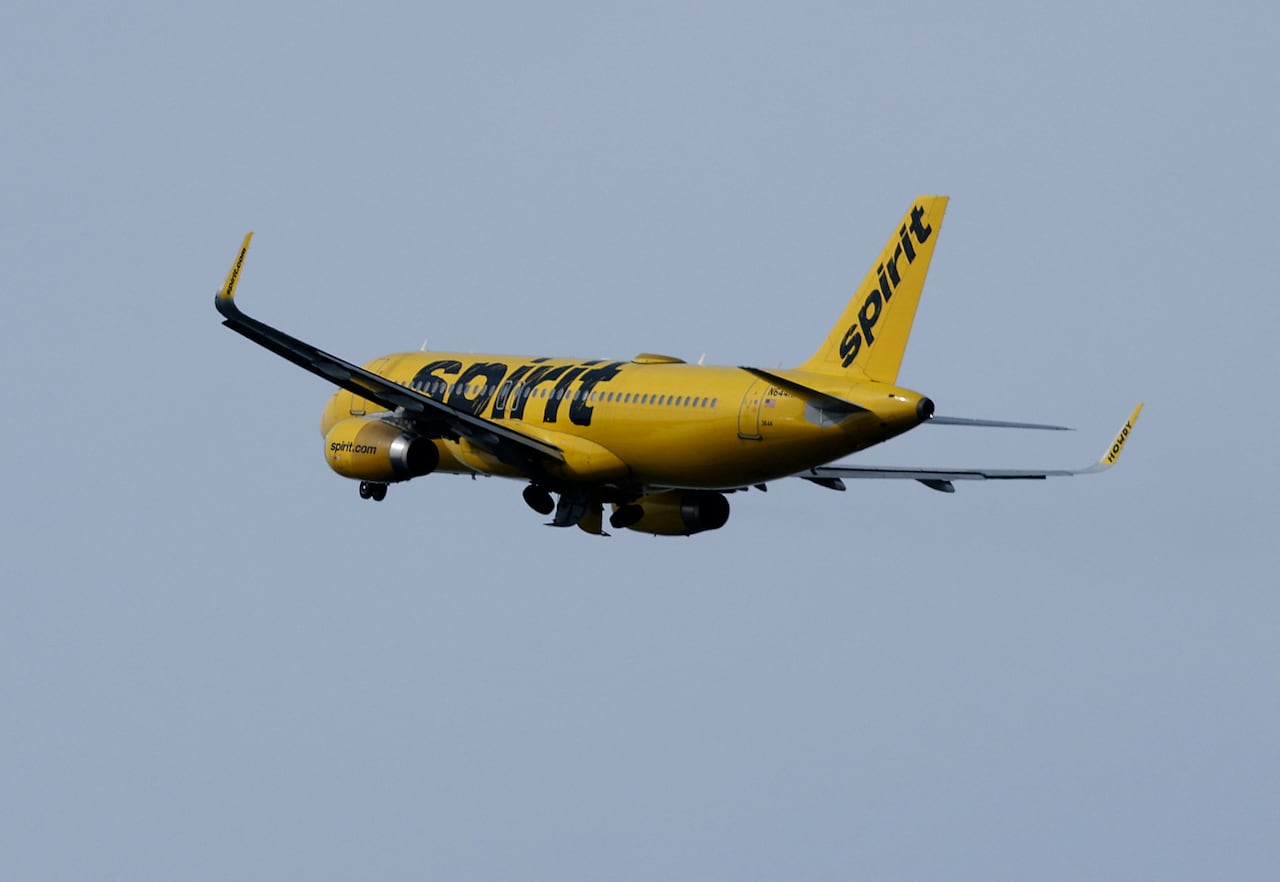 BURBANK, CALIFORNIA - APRIL 16: A Spirit Airlines plane takes off from Hollywood Burbank Airport on April 16, 2026 in Burbank, California. Facing mounting financial pressure, Spirit Airlines is at risk of liquidation within days as surging jet fuel costs tied to the Iran conflict strain its already fragile