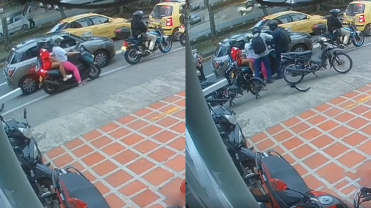 Imágenes del hurto a dos mujeres en motocicleta en la Avenida Pasoancho del sur de Cali.