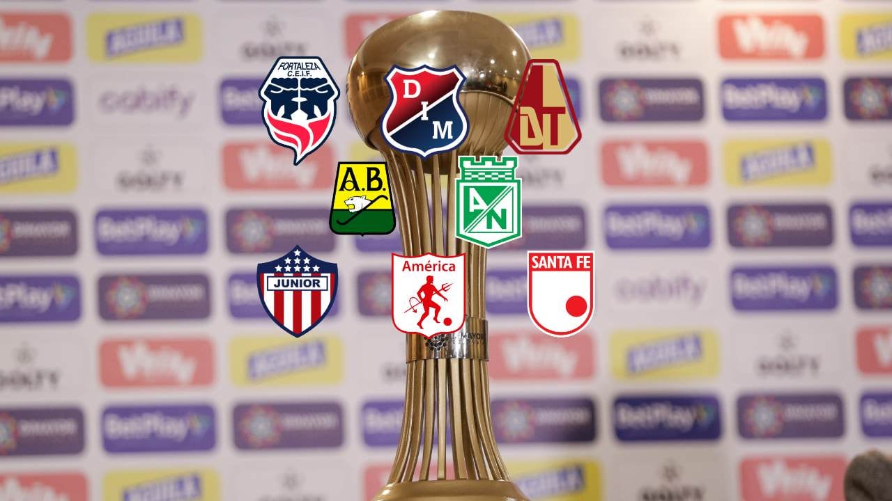 Escudos de los ocho equipos clasificados a cuadrangulares / Trofeo Liga Betplay.